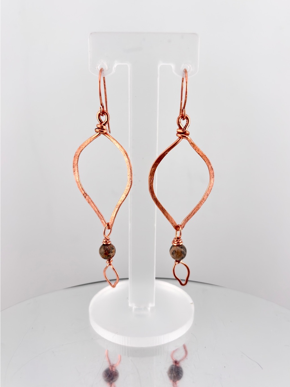 HANDMADE Jasper Copper Wire Wrapped Statement Dangle Earrings, Artisan Jewelry